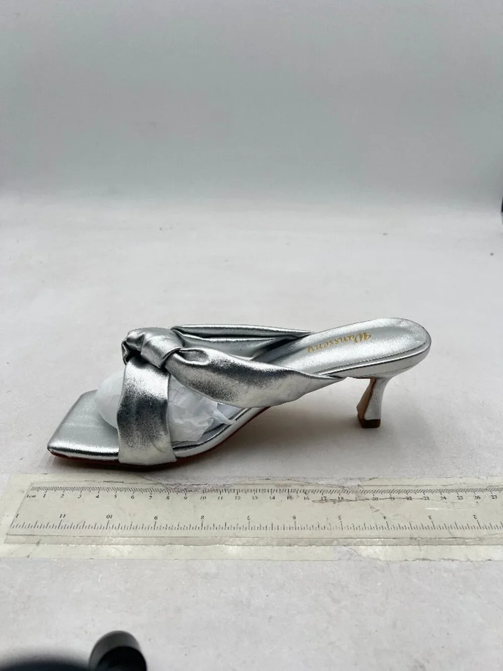 Wansseny Silver Open Square Toe Mid Heel Mules Slip On Ladies Summer Sandals